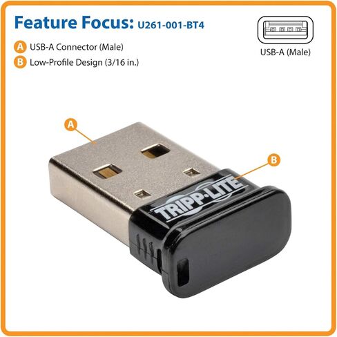 Tripp Lite Mini Bluetooth USB Adapter 4.0 (Class 1), Up to 164ft Range, 7 Devices (U261-001-BT4) in Kuwait