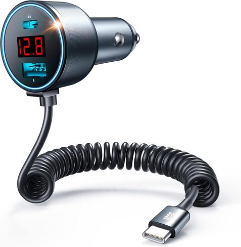 USB C Car Charger, 75W Metal 3-Port Super Fast Car Charger Adapter PD & QC3.0 Built-in 6ft Type C Coiled Cable for Samsung Galaxy S22/21 iPhone iPad Pro Pixel Android Phones in Saudi Arabia