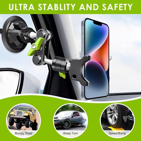 Suction Cup Phone Mount 360 Rotating Universal Ball Head Arm for Car Dashboard Windshield Vehicle Sunroof (Black) in Saudi Arabia