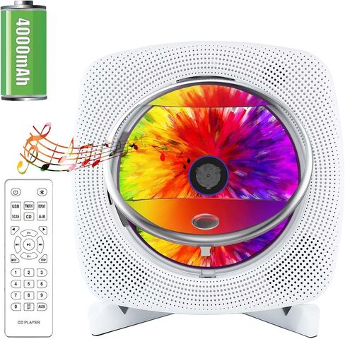 مشغل أقراص مضغوطة محمول مع مكبرات صوت ستيريو مزدوجة، مشغل أقراص مضغوطة بلوتوث لسطح المكتب للمنزل مع شاشة LED يدعم CD/Bluetooth/راديو FM/USB/AUX/مؤقت in Kuwait