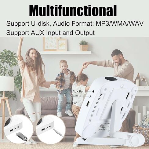 مشغل أقراص مضغوطة محمول مع مكبرات صوت ستيريو مزدوجة، مشغل أقراص مضغوطة بلوتوث لسطح المكتب للمنزل مع شاشة LED يدعم CD/Bluetooth/راديو FM/USB/AUX/مؤقت in Kuwait