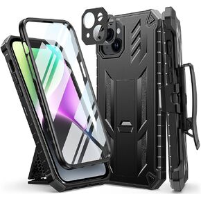 FNTCASE for iPhone 14Plus Phone Case: Rugged Protective Belt Clip Holster Heavy Duty with Built in Kickstand - 360 Protection Shockproof Cover for Apple iPhone 14 Plus Cases, 6.7inch (Matte Black)