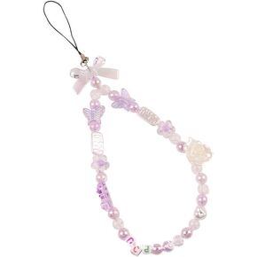 COLORFUL BLING 1-2 Butterfly Y2K Beaded Flower Phone Charm Boho Black White Pink Cute Charm Phone Lanyard with handmade Acrylic Flower Wrist Bead Chain Sweet Gift for Girls and Women in Saudi Arabia
