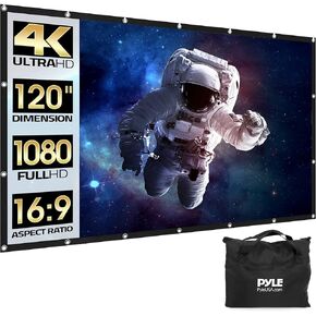 Pyle Foldable Portable Projector Screen - 120" 16:9 HD 4K Lightweight Indoor Outdoor Anti-Crease Movie Projection Display - for Home Theater, Party, Office, Classroom