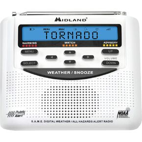 Midland - WR120, NOAA Emergency Weather Alert Radio - S.A.M.E. Localized Programming, Trilingual Display, 60+ Emergency Alerts, & Alarm Clock (WR120C - Clam Packaging) in Kuwait