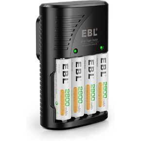 بطاريات EBL AAA القابلة لإعادة الشحن 1100 مللي أمبير في الساعة 4 عبوات وشاحن بطاريات ذكي مع قابس حائط تيار متردد لبطاريات AA AAA 9V Ni-MH Ni-CD القابلة لإعادة الشحن in Kuwait