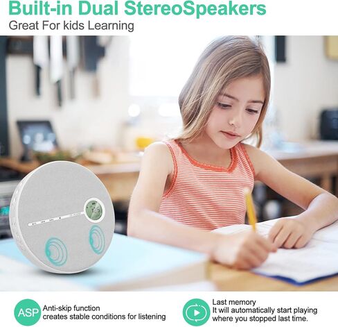 مشغل أقراص مضغوطة محمول قابل لإعادة الشحن مع بلوتوث، مشغل أقراص مضغوطة Walkman مضغوط مضاد للتخطي من ZUNKOM مع سماعات رأس ومكبرات صوت ستيريو مزدوجة للمنزل/السفر، يدعم مدخل CD MP3 USB AUX، 2000 مللي أمبير في الساعة in Saudi Arabia