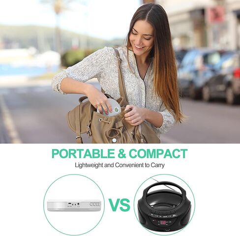 مشغل أقراص مضغوطة محمول قابل لإعادة الشحن مع بلوتوث، مشغل أقراص مضغوطة Walkman مضغوط مضاد للتخطي من ZUNKOM مع سماعات رأس ومكبرات صوت ستيريو مزدوجة للمنزل/السفر، يدعم مدخل CD MP3 USB AUX، 2000 مللي أمبير في الساعة in Saudi Arabia