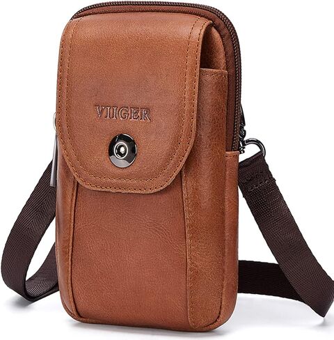 VIIGER Genuine Leather Cell Phone Shoulder Holster with Belt Loop Compatible for iPhone 15 Pro Max 14 Pro Max Galaxy S24 Ultra S23 Ultra, Multi-pocket Crossbody Phone Bag Wallet Purse Belt Clip Pouch in Kuwait