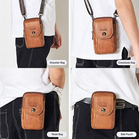 VIIGER Genuine Leather Cell Phone Shoulder Holster with Belt Loop Compatible for iPhone 15 Pro Max 14 Pro Max Galaxy S24 Ultra S23 Ultra, Multi-pocket Crossbody Phone Bag Wallet Purse Belt Clip Pouch in Kuwait