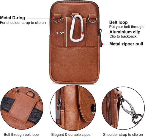 VIIGER Genuine Leather Cell Phone Shoulder Holster with Belt Loop Compatible for iPhone 15 Pro Max 14 Pro Max Galaxy S24 Ultra S23 Ultra, Multi-pocket Crossbody Phone Bag Wallet Purse Belt Clip Pouch in Kuwait
