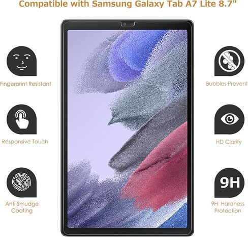 واقي شاشة Hianjoo [عبوة من قطعتين] متوافق مع Samsung Galaxy Tab A7 Lite 8.7 بوصة، [وضوح HD] [9 صلابة] استبدال الزجاج المقوى لجهاز Samsung Galaxy Tab A7 Lite 8.7 بوصة 2021 SM-T225 in Kuwait
