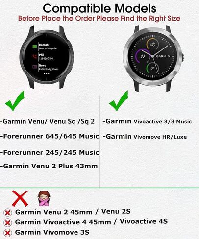 أربطة مطاطية من GARTOO لساعة Garmin Venu/Sq/Sq 2/Forerunner 245/645 الموسيقية، سوار معصم رياضي من النايلون 20 مم لـ Garmin Vivomove HR/Sport، Vivoactive 3 رجال ونساء (أسود + أزرق) in Kuwait