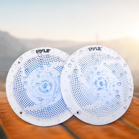مكبرات صوت Pyle Marine - نظام صوت ستيريو خارجي 4 بوصة ثنائي الاتجاه مقاوم للماء ومقاوم للطقس مع مصابيح LED، طاقة 100 واط ونمط نحيف منخفض - زوج واحد - PLMRS43WL (أبيض) in Kuwait