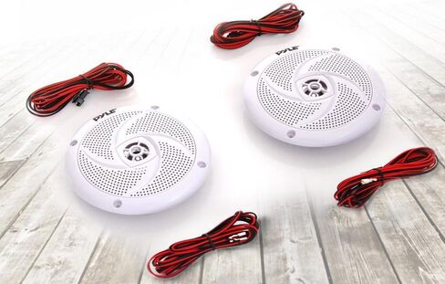 مكبرات صوت Pyle Marine - نظام صوت ستيريو خارجي 4 بوصة ثنائي الاتجاه مقاوم للماء ومقاوم للطقس مع مصابيح LED، طاقة 100 واط ونمط نحيف منخفض - زوج واحد - PLMRS43WL (أبيض) in Kuwait