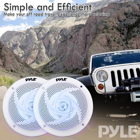 مكبرات صوت Pyle Marine - نظام صوت ستيريو خارجي 4 بوصة ثنائي الاتجاه مقاوم للماء ومقاوم للطقس مع مصابيح LED، طاقة 100 واط ونمط نحيف منخفض - زوج واحد - PLMRS43WL (أبيض) in Kuwait