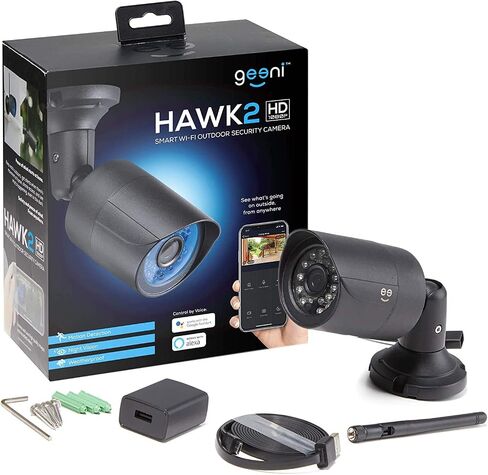 Geeni Hawk 2 Smart Security Outdoor Wired IP66 Camera | Night Vision, Motion Sensor, 2 Way Audio | Works with Alexa & Google Home | Weatherproof Black Surveillance Cam | 1 Pack in Saudi Arabia