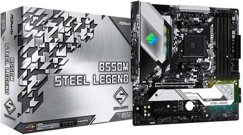 اسروك لوحة ام B550M ستيل ليجيند تدعم الجيل الثالث AMD AM4 رايزن/ معالج AMD رايزن المستقبلي، اسود in Saudi Arabia