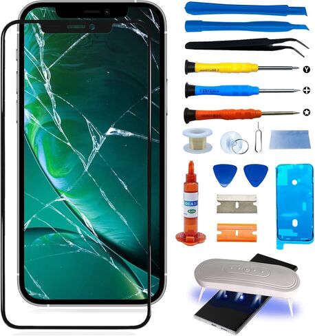 استبدال شاشة iPhone 11 Pro الأصلية مقاس 5.8 بوصة طقم إصلاح استبدال زجاج الشاشة الأمامية الخارجية بما في ذلك إطار لاصق مقاوم للماء ومجموعة أدوات (بدون محول رقمي، بدون شاشة LCD) in Kuwait