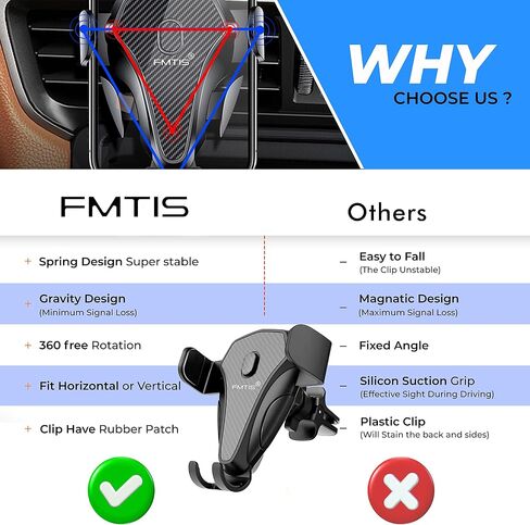 [2023 Newest] FMTIS (R) Cell Phone Car-Holder Mount Air Vent [Upgraded Doesn't Slip & Drop-Military-Grade Protection] Universal 360 Clip Cradle Vehicle Compatible with All Apple iPhone Samsung More in Saudi Arabia
