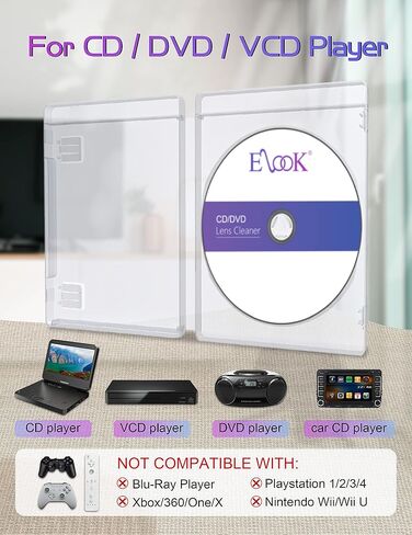 منظف ​​مشغل الأقراص المضغوطة Elook، قرص تنظيف عدسة الليزر لمشغل CD/VCD/DVD، يتضمن قطعة قماش من الألياف الدقيقة. in Kuwait