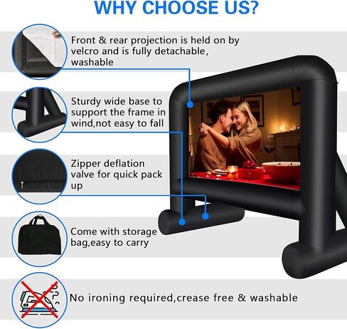GZKYYLEGS 14 Feet Indoor and Outdoor Inflatable Blow up Mega Movie Projector Screen with Carry Bag for Front and Rear Projection in Kuwait