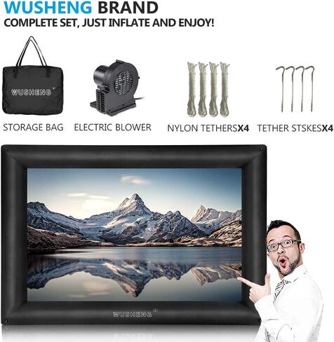 17 Feet Inflatable Outdoor and Indoor Theater Projector Screen - Includes Inflation Fan, Tie-Downs and Storage Bag - Only Supports Front Projection in Kuwait
