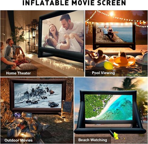 Inflatable Projector Screen, 16FT Blow Up Movie Screen Outdoor Projector, Easy Set Up One-piece Design Front & Rear Projection with Air Blower for Outside Backyard Family Movie Night Pool Party in Kuwait