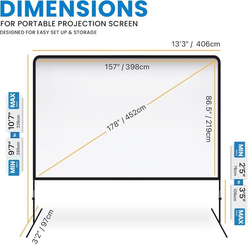 Adjustable Height Projector Screen - 180 Inch Indoor & Outdoor Projector Screen with Carry Bag for Office and Home Theater Portable Projection Screen in Saudi Arabia