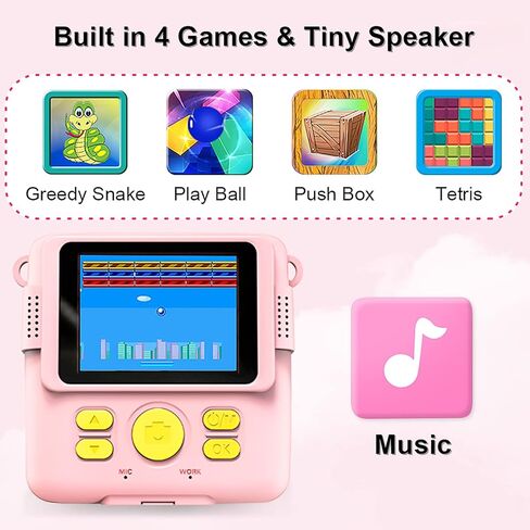 جي كيه تي زد صور طباعة فورية 1080P HD 0 حبر - هدايا عيد الميلاد للبنات والاولاد بعمر 3-8 سنوات - لعبة محمولة للاطفال مع بطاقة 32GB وورق صور واقلام ملونة - بينك in Kuwait