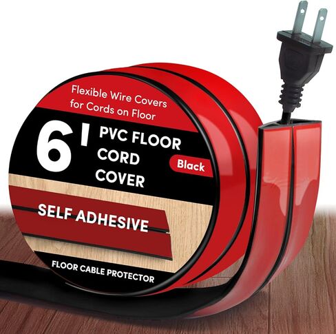 Cord Cover Floor,6ft Floor Cord Cover, Self-Adhesive Silicone Floor Cable Cover, Floor Cord Protector for Home, Office Or Other Outdoor Environment, Prevent Cable Trips & Protect Wires（Black） in Kuwait