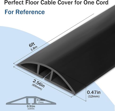 Cord Cover Floor,6ft Floor Cord Cover, Self-Adhesive Silicone Floor Cable Cover, Floor Cord Protector for Home, Office Or Other Outdoor Environment, Prevent Cable Trips & Protect Wires（Black） in Kuwait