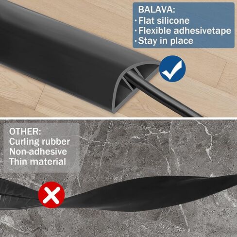 Cord Cover Floor,6ft Floor Cord Cover, Self-Adhesive Silicone Floor Cable Cover, Floor Cord Protector for Home, Office Or Other Outdoor Environment, Prevent Cable Trips & Protect Wires（Black） in Kuwait