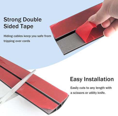 Cord Cover Floor,6ft Floor Cord Cover, Self-Adhesive Silicone Floor Cable Cover, Floor Cord Protector for Home, Office Or Other Outdoor Environment, Prevent Cable Trips & Protect Wires（Black） in Kuwait