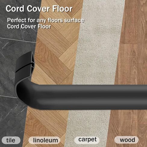 Cord Cover Floor,6ft Floor Cord Cover, Self-Adhesive Silicone Floor Cable Cover, Floor Cord Protector for Home, Office Or Other Outdoor Environment, Prevent Cable Trips & Protect Wires（Black） in Kuwait