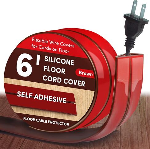 Cord Cover Floor,6ft Floor Cord Cover, Self-Adhesive Silicone Floor Cable Cover, Floor Cord Protector for Home, Office Or Other Outdoor Environment, Prevent Cable Trips & Protect Wires（Black） in Kuwait