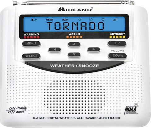 Midland - WR120, NOAA Emergency Weather Alert Radio - S.A.M.E. Localized Programming, Trilingual Display, 60+ Emergency Alerts, & Alarm Clock (WR120C - Clam Packaging) in Kuwait