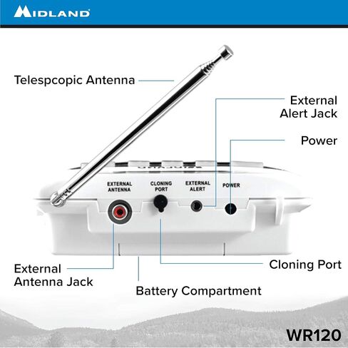 Midland - WR120, NOAA Emergency Weather Alert Radio - S.A.M.E. Localized Programming, Trilingual Display, 60+ Emergency Alerts, & Alarm Clock (WR120C - Clam Packaging) in Kuwait