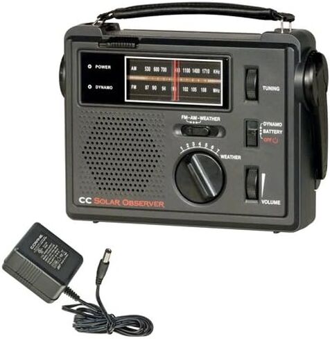 C. Crane CC Solar Observer Wind Up Solar Crank Radio مع AM وFM وNOAA للطقس، ومصباح LED مدمج، وشاحن الهاتف المحمول ومحول التيار المتردد in Kuwait