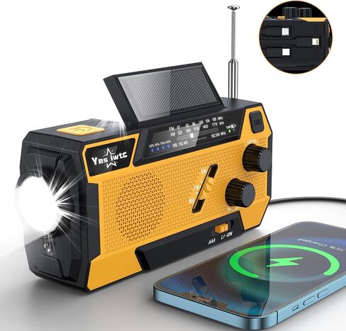 Hand Crank Emergency Radio 7400mWh (2000mAh) Solar Hand Crank Radio Built in 3 Charging Cables AM/FM/NOAA Weather Radio Battery Operated Hand Crank Charger for Emergency Supplies Survival Gear in Saudi Arabia
