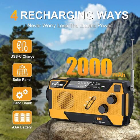 Hand Crank Emergency Radio 7400mWh (2000mAh) Solar Hand Crank Radio Built in 3 Charging Cables AM/FM/NOAA Weather Radio Battery Operated Hand Crank Charger for Emergency Supplies Survival Gear in Saudi Arabia