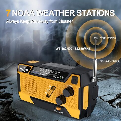 Hand Crank Emergency Radio 7400mWh (2000mAh) Solar Hand Crank Radio Built in 3 Charging Cables AM/FM/NOAA Weather Radio Battery Operated Hand Crank Charger for Emergency Supplies Survival Gear in Saudi Arabia