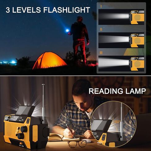 Hand Crank Emergency Radio 7400mWh (2000mAh) Solar Hand Crank Radio Built in 3 Charging Cables AM/FM/NOAA Weather Radio Battery Operated Hand Crank Charger for Emergency Supplies Survival Gear in Saudi Arabia