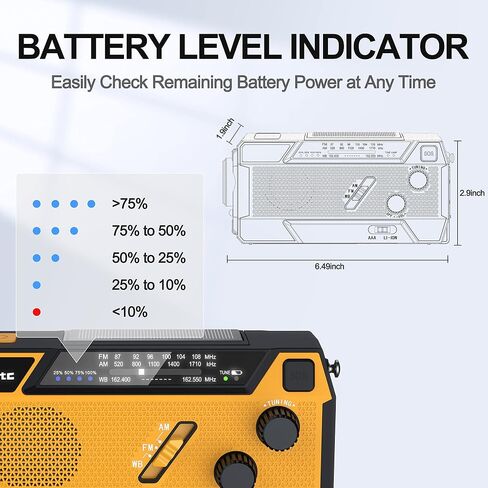 Hand Crank Emergency Radio 7400mWh (2000mAh) Solar Hand Crank Radio Built in 3 Charging Cables AM/FM/NOAA Weather Radio Battery Operated Hand Crank Charger for Emergency Supplies Survival Gear in Saudi Arabia