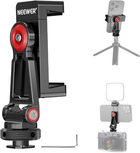 NEEWER Metal Phone Tripod Mount Adapter with Cold Shoe Base, 360° Phone Holder with 2 Cold Shoe Mount for Video Light and Mic for Vlogging, Universal Compatible with iPhone Samsung Huawei, PA001 in Kuwait