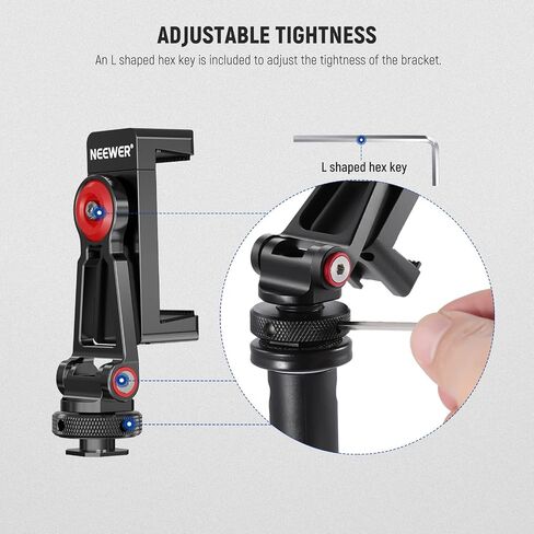 NEEWER Metal Phone Tripod Mount Adapter with Cold Shoe Base, 360° Phone Holder with 2 Cold Shoe Mount for Video Light and Mic for Vlogging, Universal Compatible with iPhone Samsung Huawei, PA001 in Kuwait