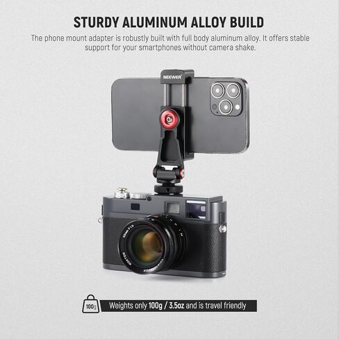 NEEWER Metal Phone Tripod Mount Adapter with Cold Shoe Base, 360° Phone Holder with 2 Cold Shoe Mount for Video Light and Mic for Vlogging, Universal Compatible with iPhone Samsung Huawei, PA001 in Kuwait