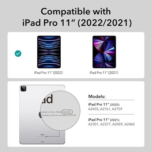 ESR for iPad Pro 11 Inch Case (2022/2021), Detachable Magnetic Cover, Smart Trifold Stand with Hard Shell Back, Pencil 2 Wireless Charging, Slim and Light, Ascend Series, Frosted Grey in Saudi Arabia