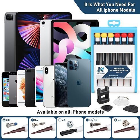 Cell Phone Repair Tool Kit for iPhone, Novoard 14pc Apple iPhone Screwdriver Set with 8 iPhone Tools, Magnetic Phillips, Pentalobe, Triwing, Standoff Screwdriver and Nut Driver for All iPhone Models in Saudi Arabia