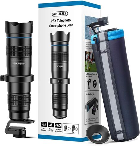 عدسة مقربة عالية الطاقة 28x HD للهاتف مع غالق عن بعد من ابيكسيل تعمل مع ايفون اكس/اكس ار وسامسونج بكسل واندرويد وأي هاتف ذكي in Kuwait